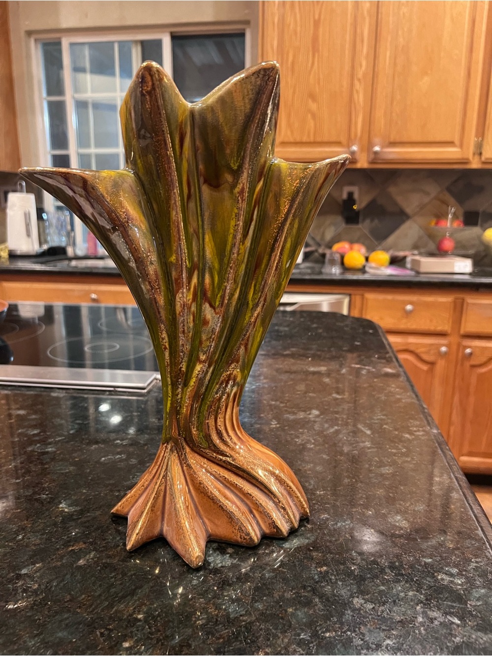 Vintage MCM USA Art Pottery Vase 13" Sculptural Drip Glaze